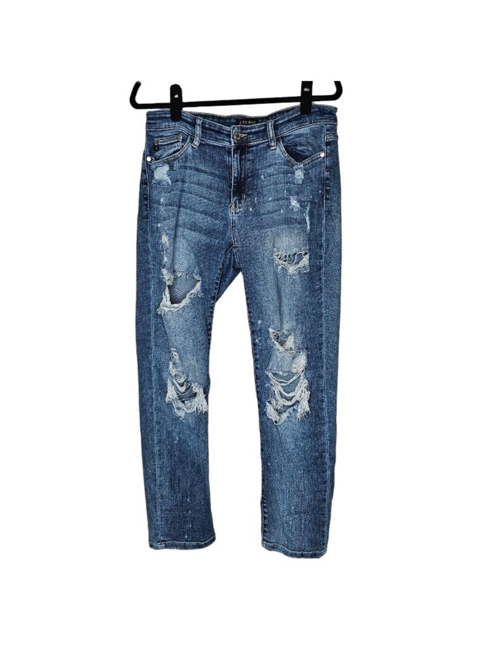 Judy Blue 11 30 Boyfriend Fit Jeans Distressed Bleach Mid Rise Slim Straight